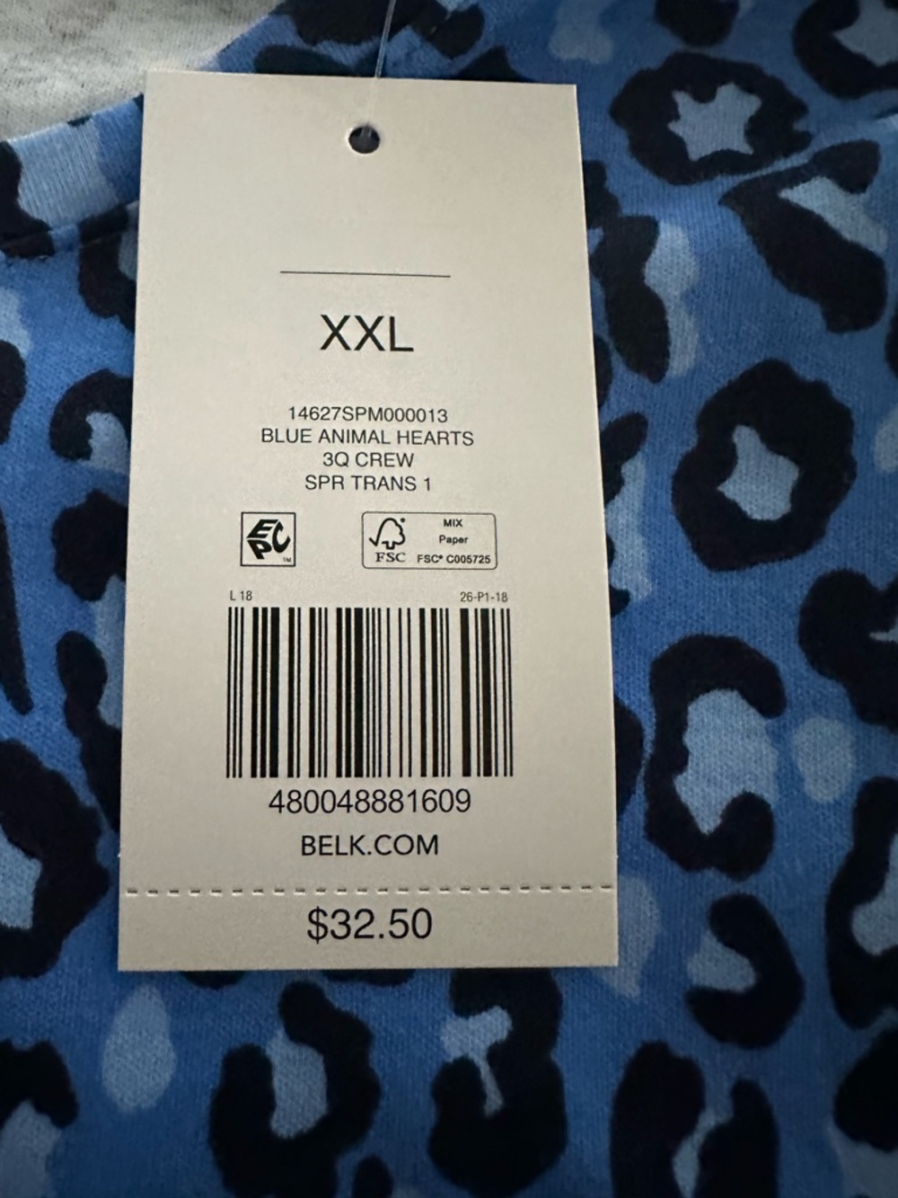 NWT Kim Rogers Blue & Black Leopard Print Tee 3/4 sleeves size xxl - Picture 5 of 6